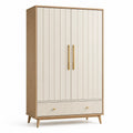 Armadio moderno beige e legno naturale con 2 ante e 2 cassetti, 120 × 55 × 190 cm