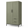 Armadio guardaroba verde salvia e nero 100 × 50 × 180 cm con 2 ante e 2 cassetti