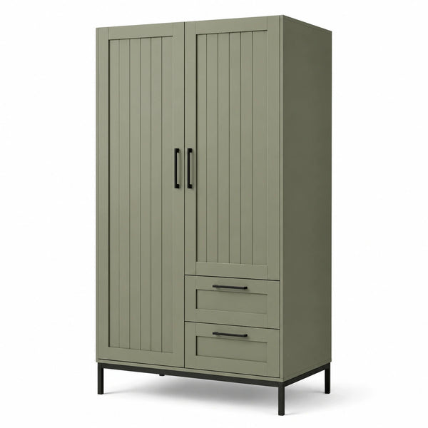 Armadio guardaroba verde salvia e nero 100 × 50 × 180 cm con 2 ante e 2 cassetti