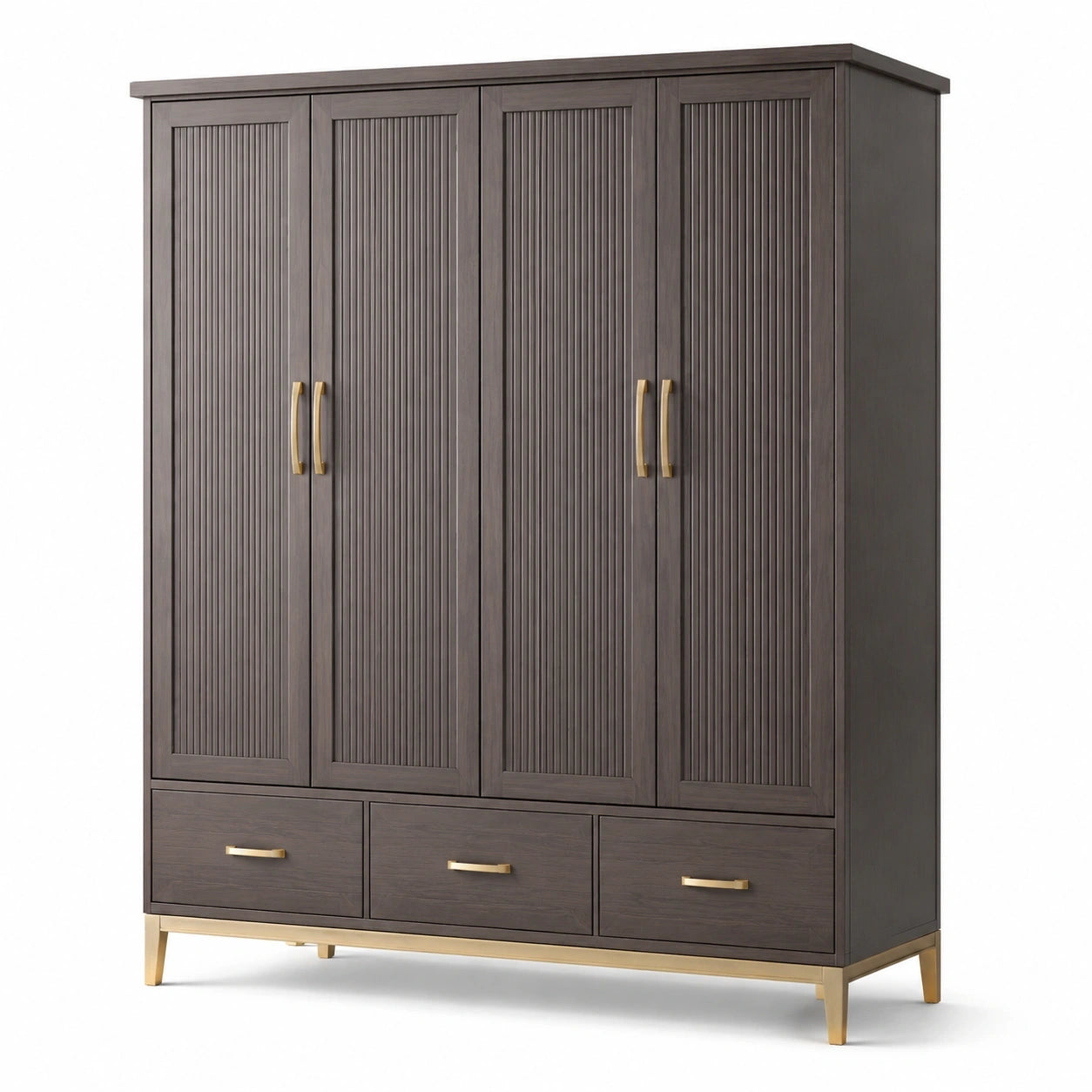 Armadio marrone scuro e oro, 160 × 55 × 200 cm, 4 ante e 3 cassetti