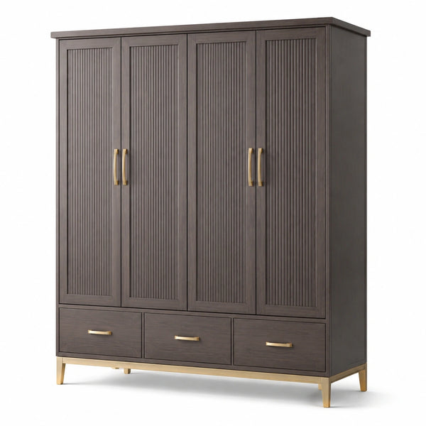 Armadio marrone scuro e oro, 160 × 55 × 200 cm, 4 ante e 3 cassetti