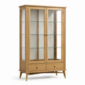 Vetrina in legno e vetro, rovere naturale, 100 × 40 × 180 cm, 2 ante, 3 ripiani e 2 cassetti