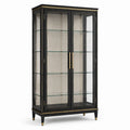 Vetrina a 2 ante in legno e vetro con 4 ripiani, Nero/Oro/Beige, 100 x 40 x 190 cm