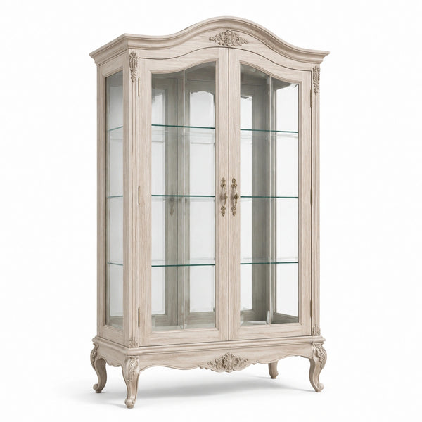 Vetrina in legno e vetro bianco anticato con 2 ante, 110 × 45 × 205 cm