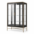 Vetrina moderna in metallo e vetro con 2 ante e 3 ripiani, 100 × 40 × 180 cm, Nero/Bronzo/Trasparente