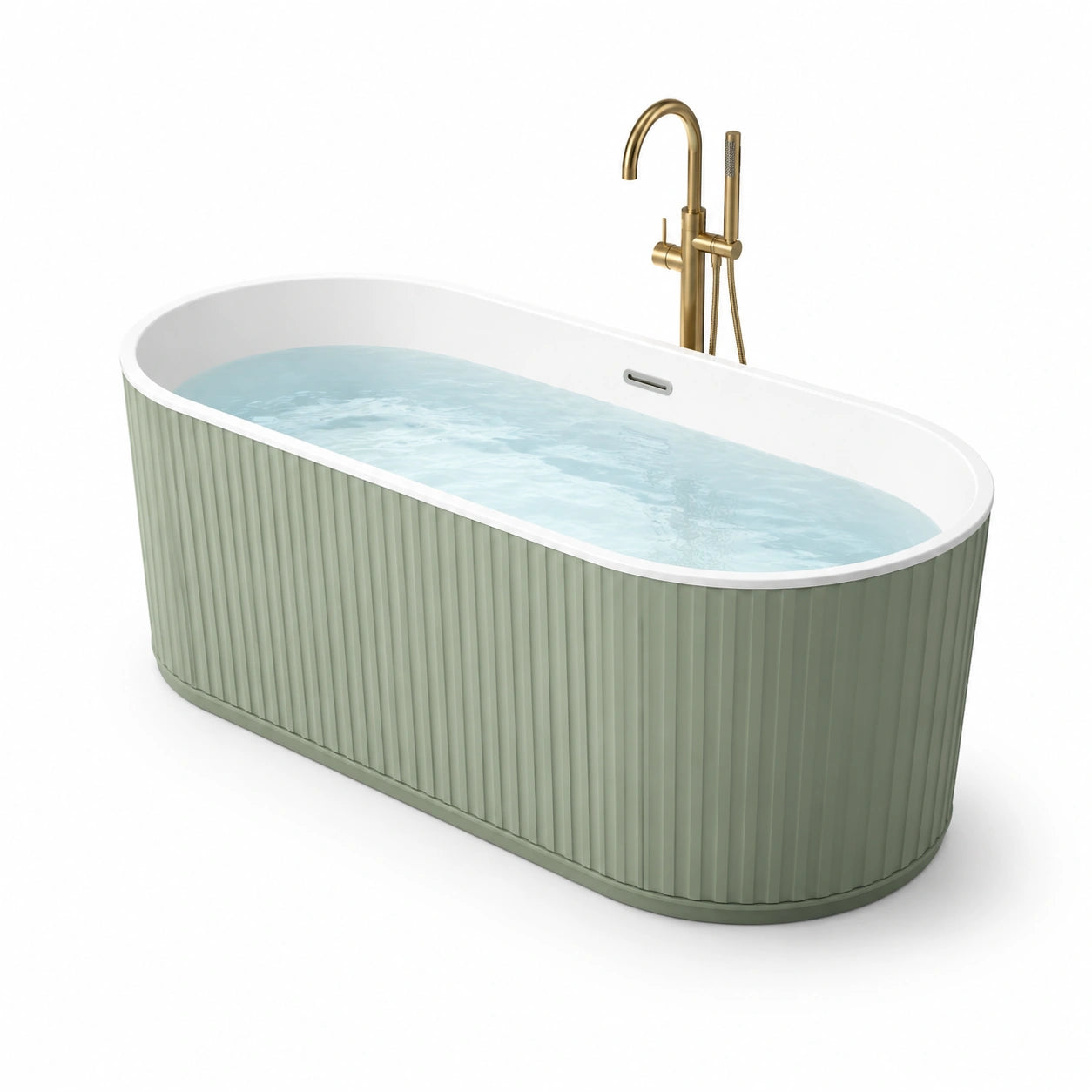 Vasca da bagno freestanding moderna in acrilico verde salvia e bianco, 170 × 80 × 60 cm