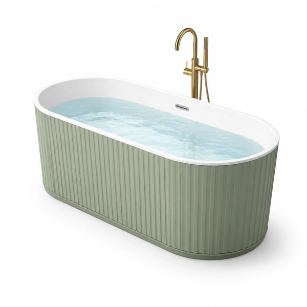 Vasca da bagno freestanding moderna in acrilico verde salvia e bianco, 170 × 80 × 60 cm