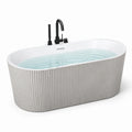 Vasca da bagno freestanding ovale in acrilico bianco e grigio con esterno scanalato, 170 x 80 x 60 cm