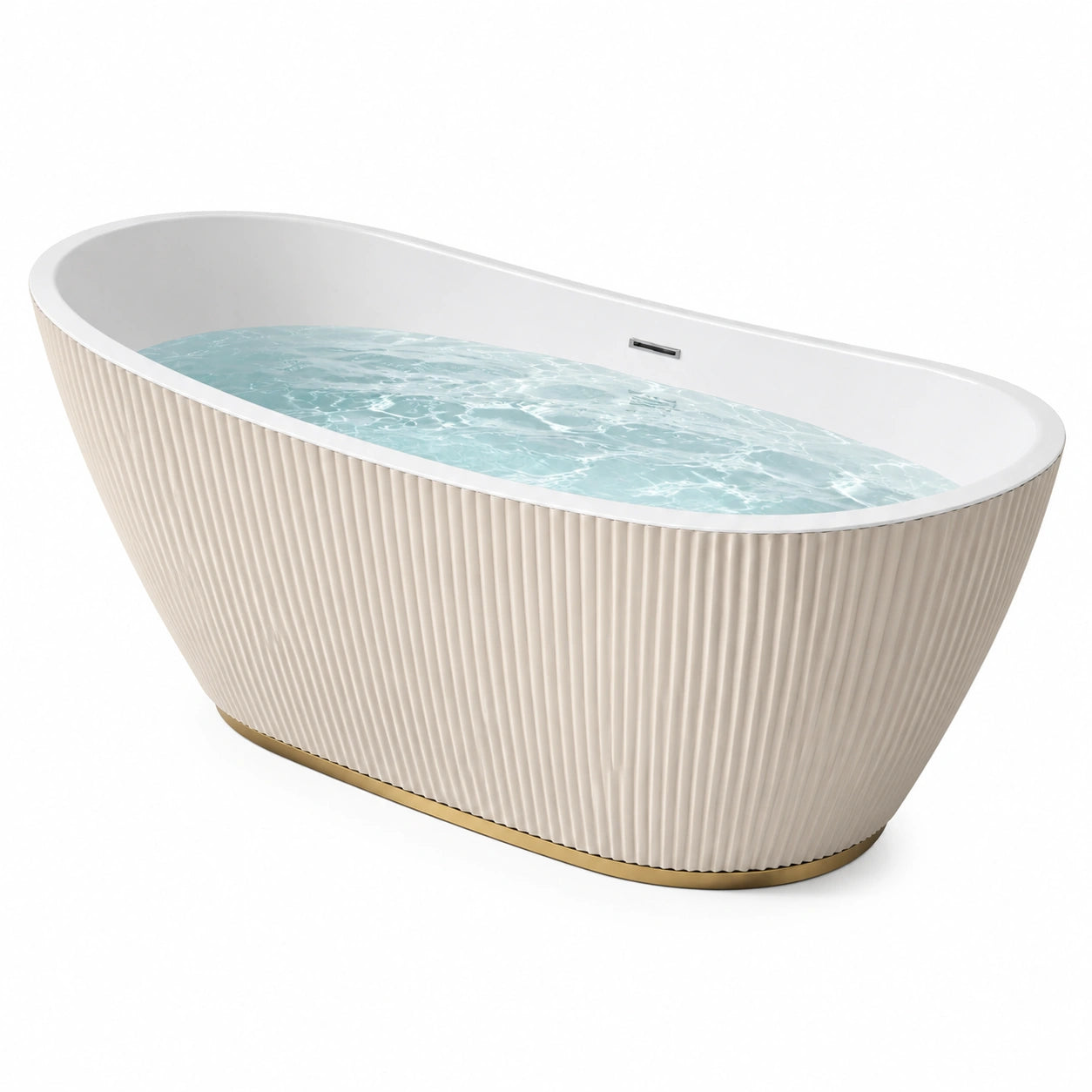 Vasca da bagno freestanding in acrilico bianco e oro, 170 × 80 × 60 cm, con esterno scanalato