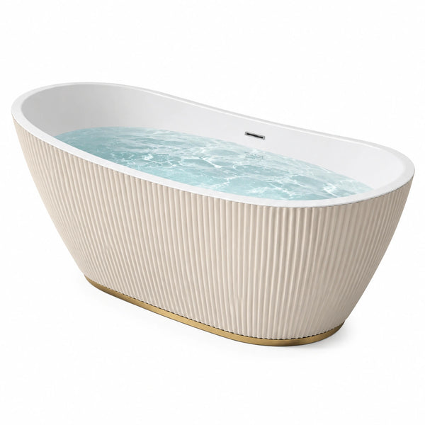 Vasca da bagno freestanding in acrilico bianco e oro, 170 × 80 × 60 cm, con esterno scanalato