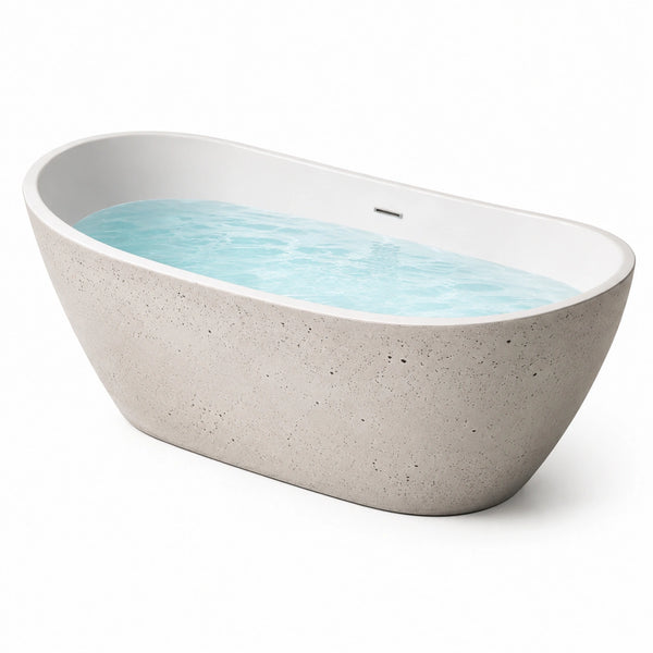 Vasca da bagno freestanding moderna 170 × 80 × 60 cm in composito minerale bianco e grigio effetto pietra