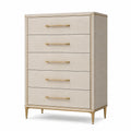 Cassettiera a 5 cassetti avorio e oro, 85 × 45 × 120 cm, stile contemporaneo