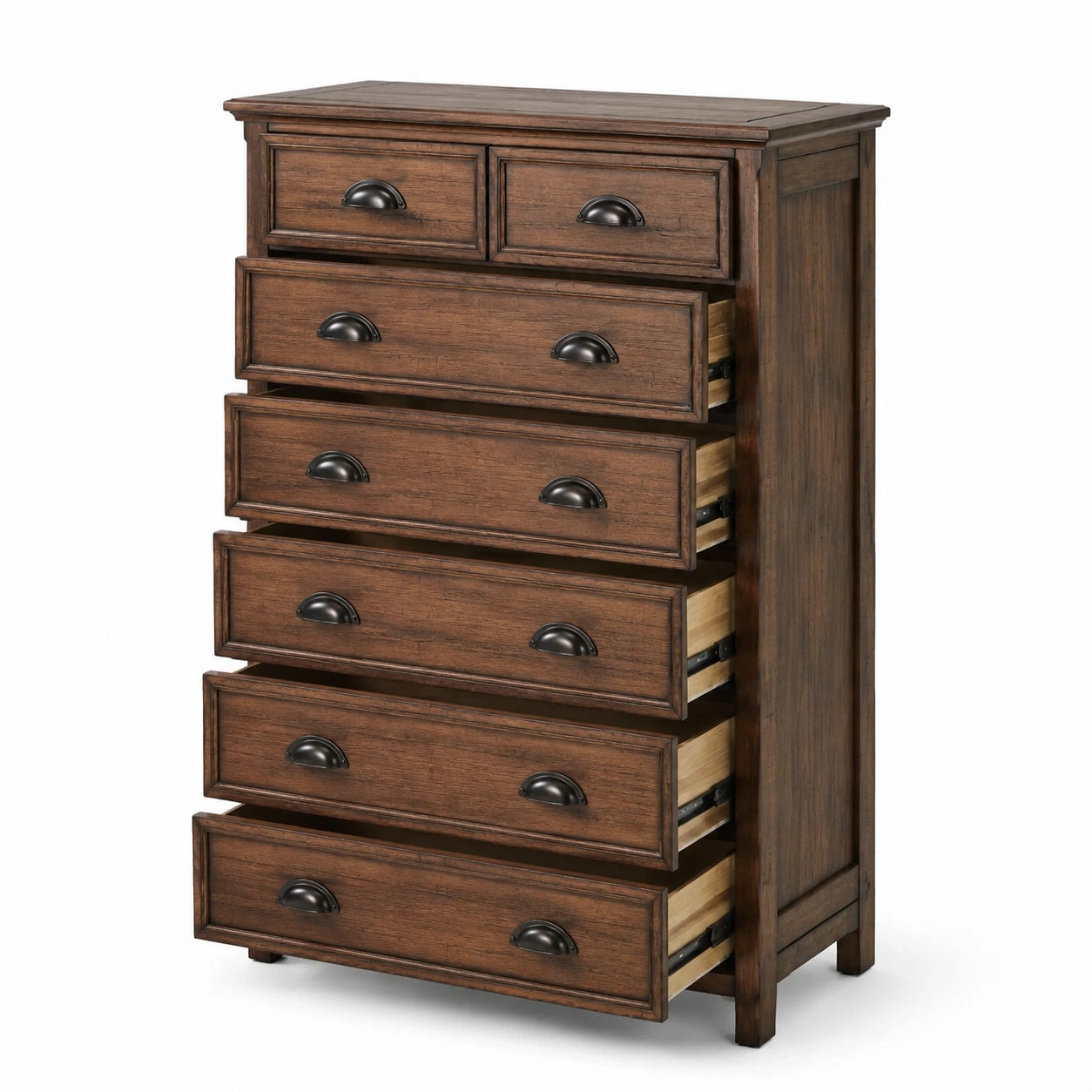 Cassettiera rustica in legno marrone con 7 cassetti, 90 × 45 × 140 cm