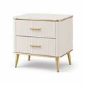 Comodino moderno con 2 cassetti, 50 × 40 × 58 cm, avorio e dorato