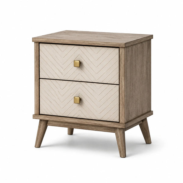 Comodino moderno in legno marrone e avorio con 2 cassetti, 55 × 40 × 65 cm
