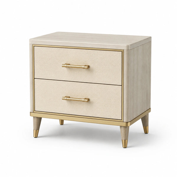 Comodino con 2 cassetti, 60 × 42 × 62 cm, beige, crema e dorato