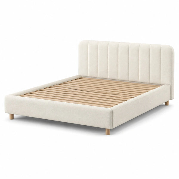 Letto matrimoniale imbottito bianco crema 168 × 220 × 110 cm, per materasso 160 × 200 cm, con testiera e rete a doghe