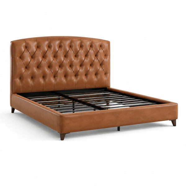 Letto matrimoniale imbottito in similpelle marrone con testiera capitonné, 173 × 218 × 112 cm, per materasso 160 × 200 cm
