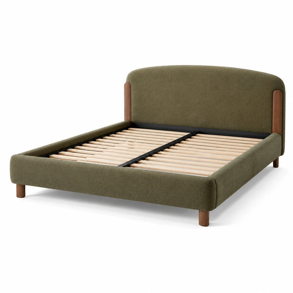 Letto matrimoniale imbottito 176 × 218 × 105 cm per materasso 160 × 200 cm, verde oliva, con rete a doghe