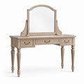 Toeletta in legno beige con specchio, 3 cassetti e maniglie dorate, 120 × 50 × 150 cm