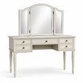 Toeletta classica bianca e oro con specchiera trittica e 5 cassetti, 120 × 50 × 145 cm