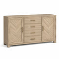 Credenza in legno ingegnerizzato Rovere chiaro e Oro, 160 × 40 × 85 cm, 2 ante e 4 cassetti