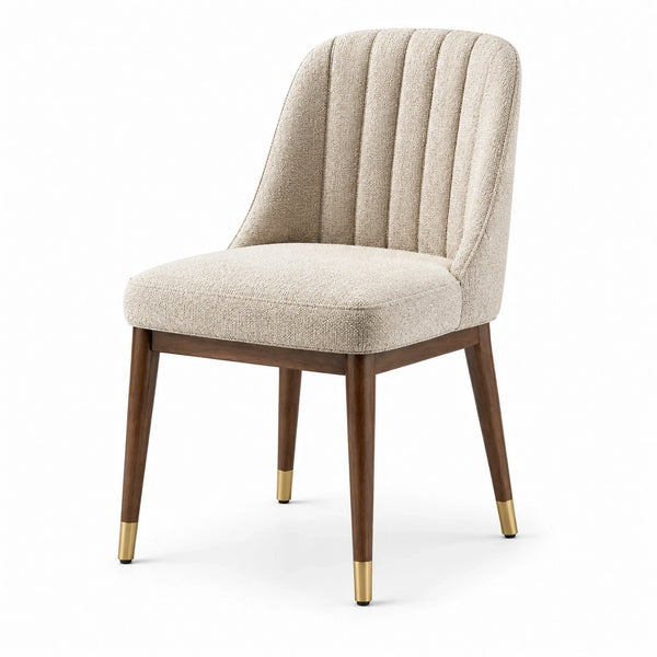 Sedia da pranzo imbottita beige con schienale scanalato e gambe marroni, 54 × 58 × 84 cm