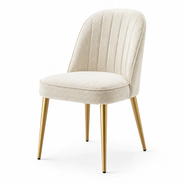 Sedia moderna in bouclé crema con gambe dorate, 52 × 58 × 82 cm