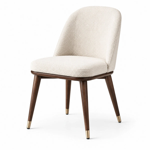 Sedia imbottita moderna 54 × 60 × 84 cm in bouclé avorio con gambe marroni e dettagli dorati