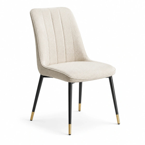 Sedia imbottita moderna 52 × 58 × 86 cm in tessuto avorio con gambe nere e dettagli dorati