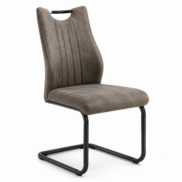 Sedia imbottita grigio tortora e nero, 48 × 58 × 90 cm, struttura in metallo con base a sbalzo