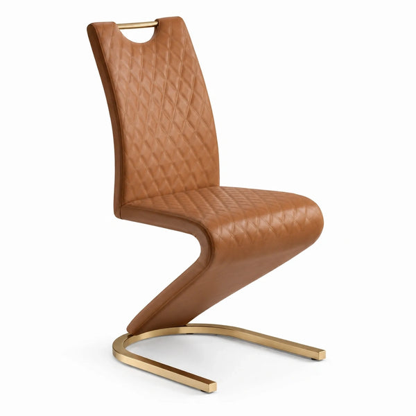 Sedia moderna a sbalzo 47 × 57 × 95 cm in similpelle marrone con base dorata