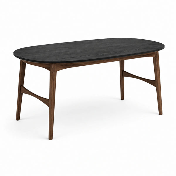 Tavolo da pranzo moderno ovale in legno nero e marrone, 160 × 80 × 75 cm