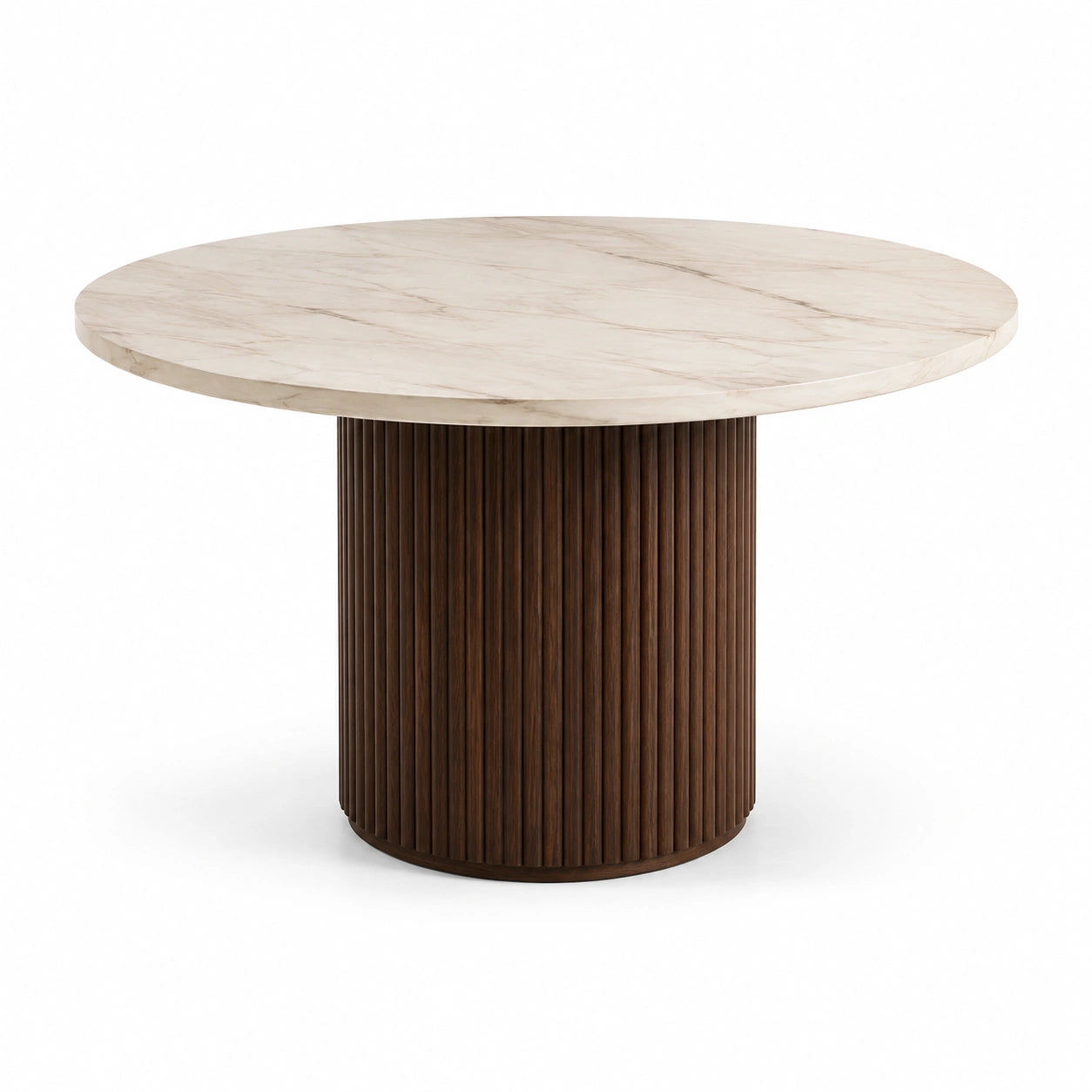 Tavolo da pranzo rotondo marrone scuro e crema con piano effetto marmo, 120 × 75 cm