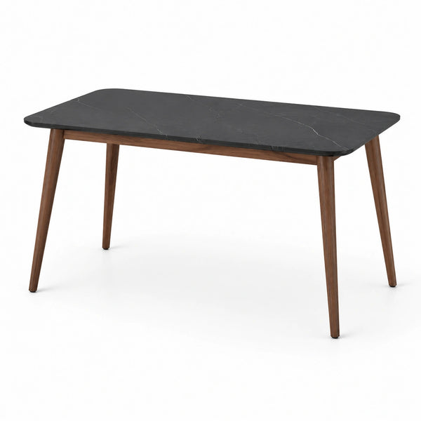 Tavolo da pranzo moderno 140 × 80 × 75 cm, nero effetto marmo e marrone
