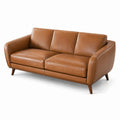 Divano moderno a 3 posti 210 × 90 × 86 cm marrone cognac con rivestimento effetto pelle e piedini in legno