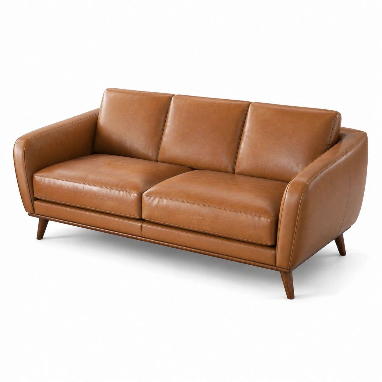 Divano moderno a 3 posti 210 × 90 × 86 cm marrone cognac con rivestimento effetto pelle e piedini in legno
