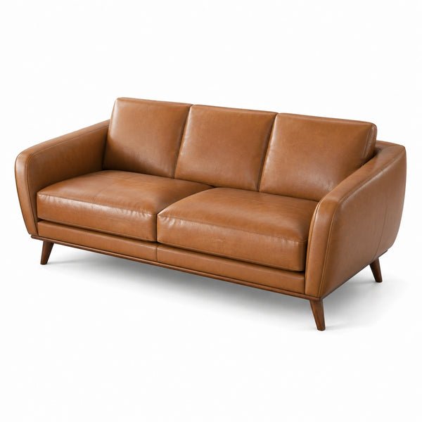 Divano moderno a 3 posti 210 × 90 × 86 cm marrone cognac con rivestimento effetto pelle e piedini in legno