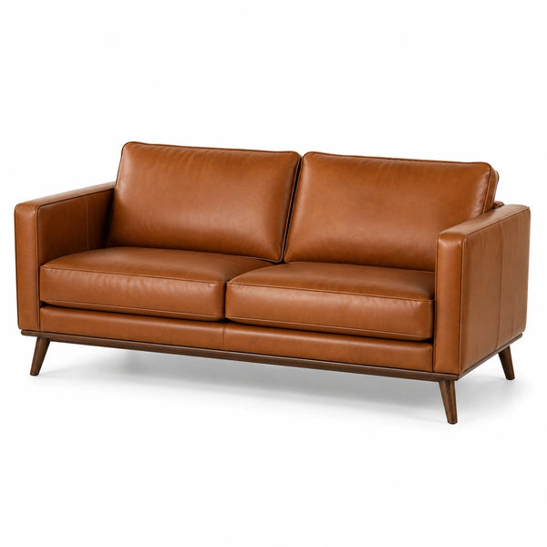 Divano moderno a 2 posti marrone cognac effetto pelle, 180 × 85 × 83 cm