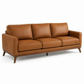 Divano a 3 posti marrone cognac in similpelle con piedini in legno, 220 × 90 × 82 cm