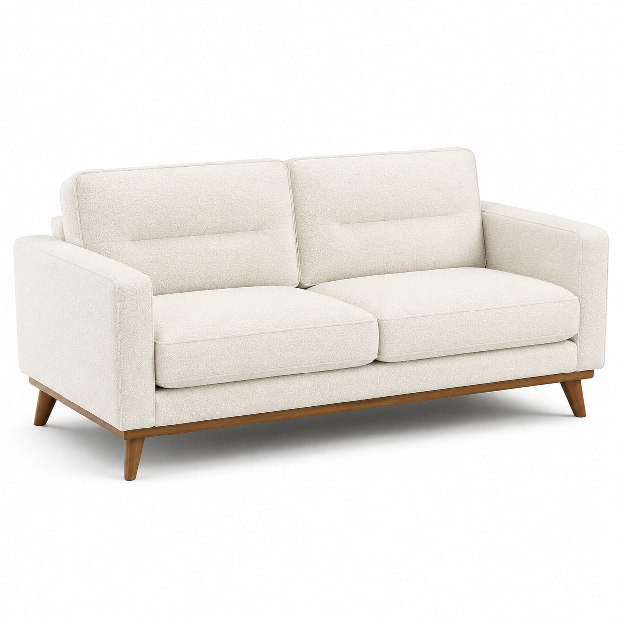 Divano moderno a 2 posti 190 × 84 × 84 cm in tessuto bouclé bianco crema con base in legno marrone