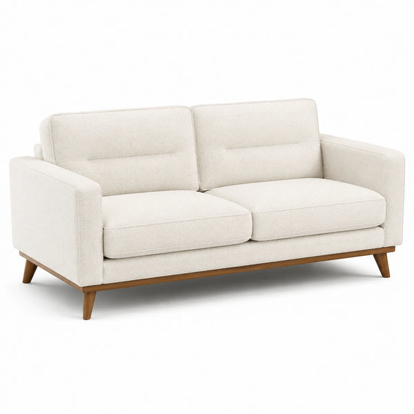 Divano moderno a 2 posti 190 × 84 × 84 cm in tessuto bouclé bianco crema con base in legno marrone