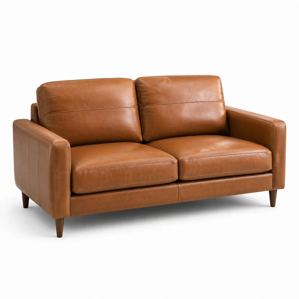 Divano moderno a 2 posti 180 × 88 × 86 cm effetto pelle marrone cognac